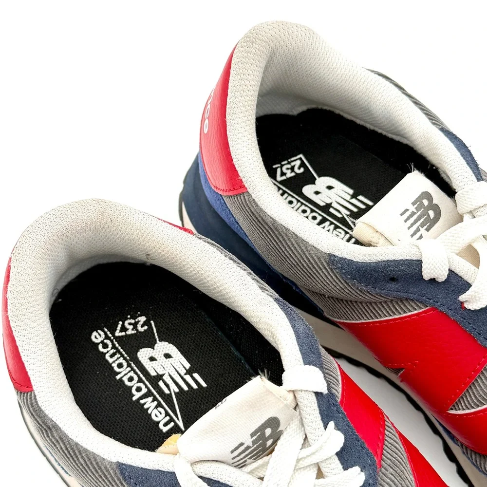 New Balance 237 Corduroy Suede Mens Sneakers Grey Blue Red MS237LE1 Size 10.5